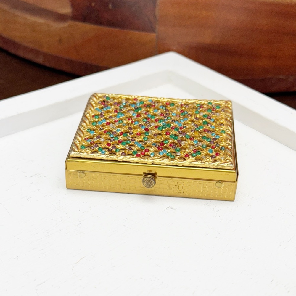 Vintage 1950s Dorset Fifth Ave Multicolor Rhinestone Compact Goldtone